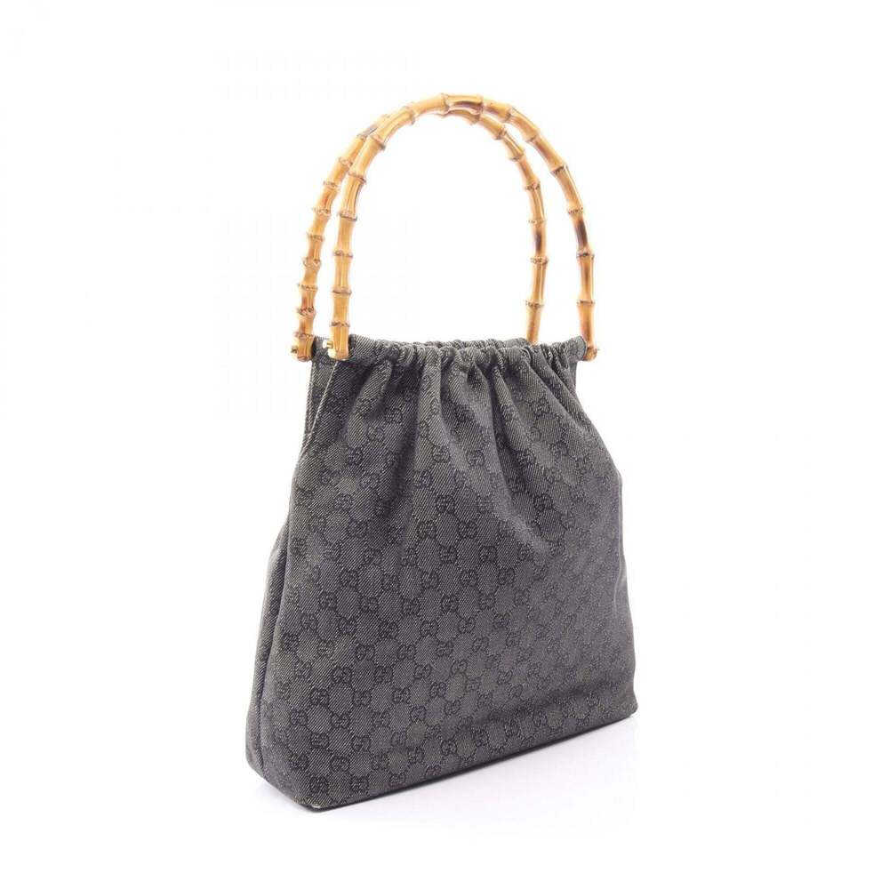 GUCCI Authentic Blue Leather Bamboo Shoulder Bag - Picture 2 of 11